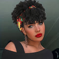 [Short Afro Curly Wig Headband] Black Headband Wig With Bangs For Women Afro Curly Wig With Headband Attached Synthetic Short Kinky Curly Hair Wigs Afro Kinky Black Wig