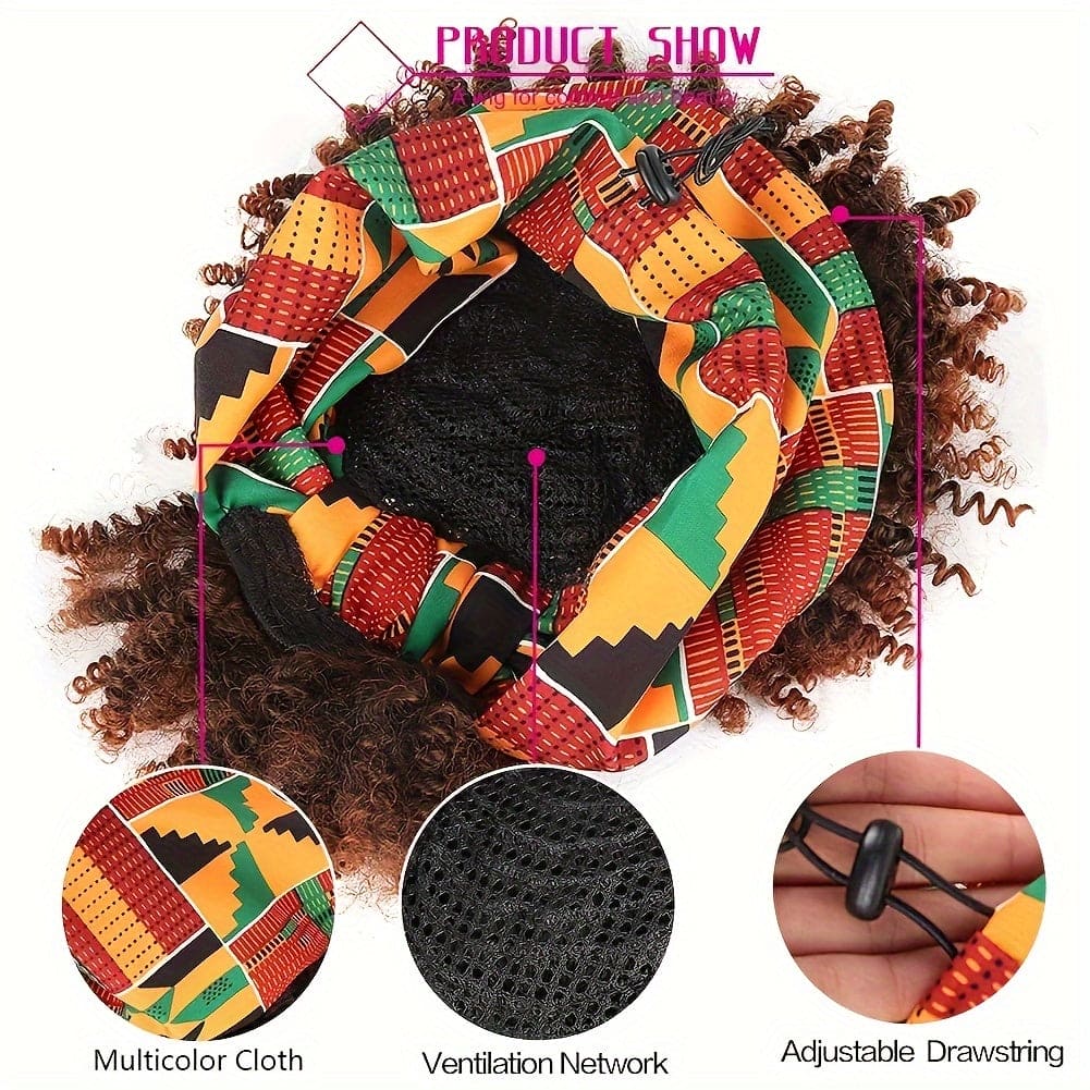 [Short Afro Curly Wig Headband] Black Headband Wig With Bangs For Women Afro Curly Wig With Headband Attached Synthetic Short Kinky Curly Hair Wigs Afro Kinky Black Wig