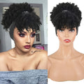 Headband Wig With Bangs Head Wrap Wigs 2 In 1 Afro Wigs, Short Kinky Curly Wigs For Women Head Wrap Wigs Afro High Puff With Bangs Wigs, Synthetic Black/burgundy/dark Brown Wig Music Festival