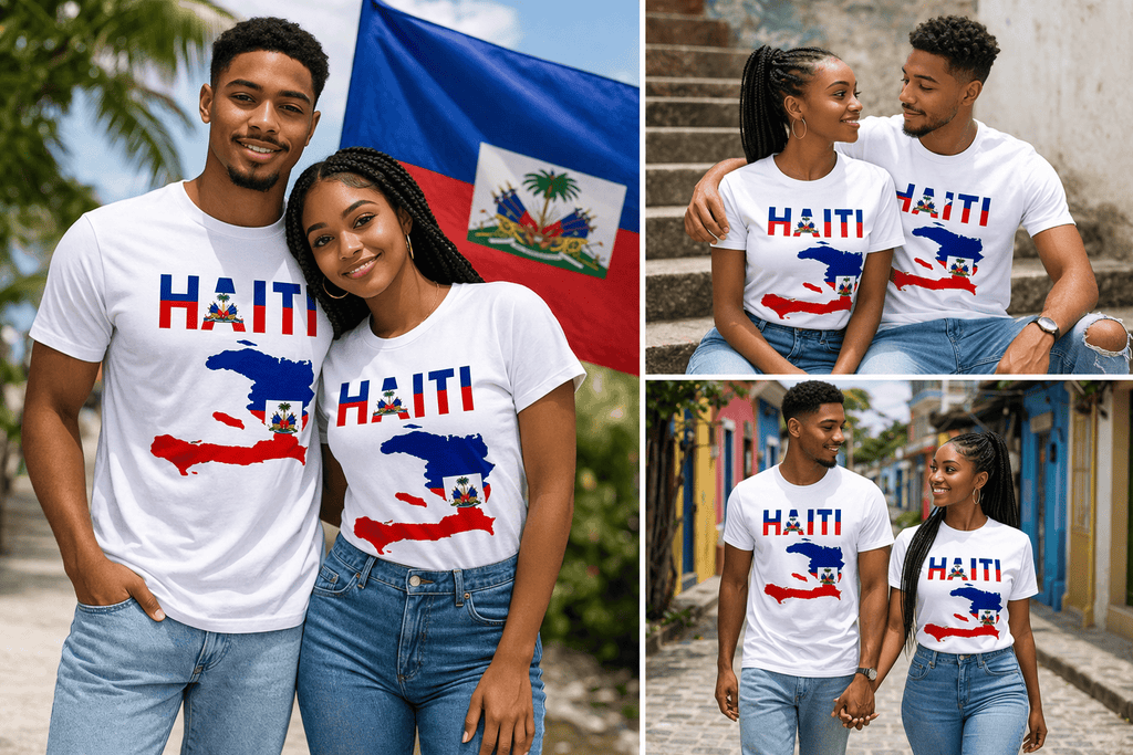 Haiti Map Graphic T-Shirt – Haitian Flag Design Casual Cotton Tee (Unisex)