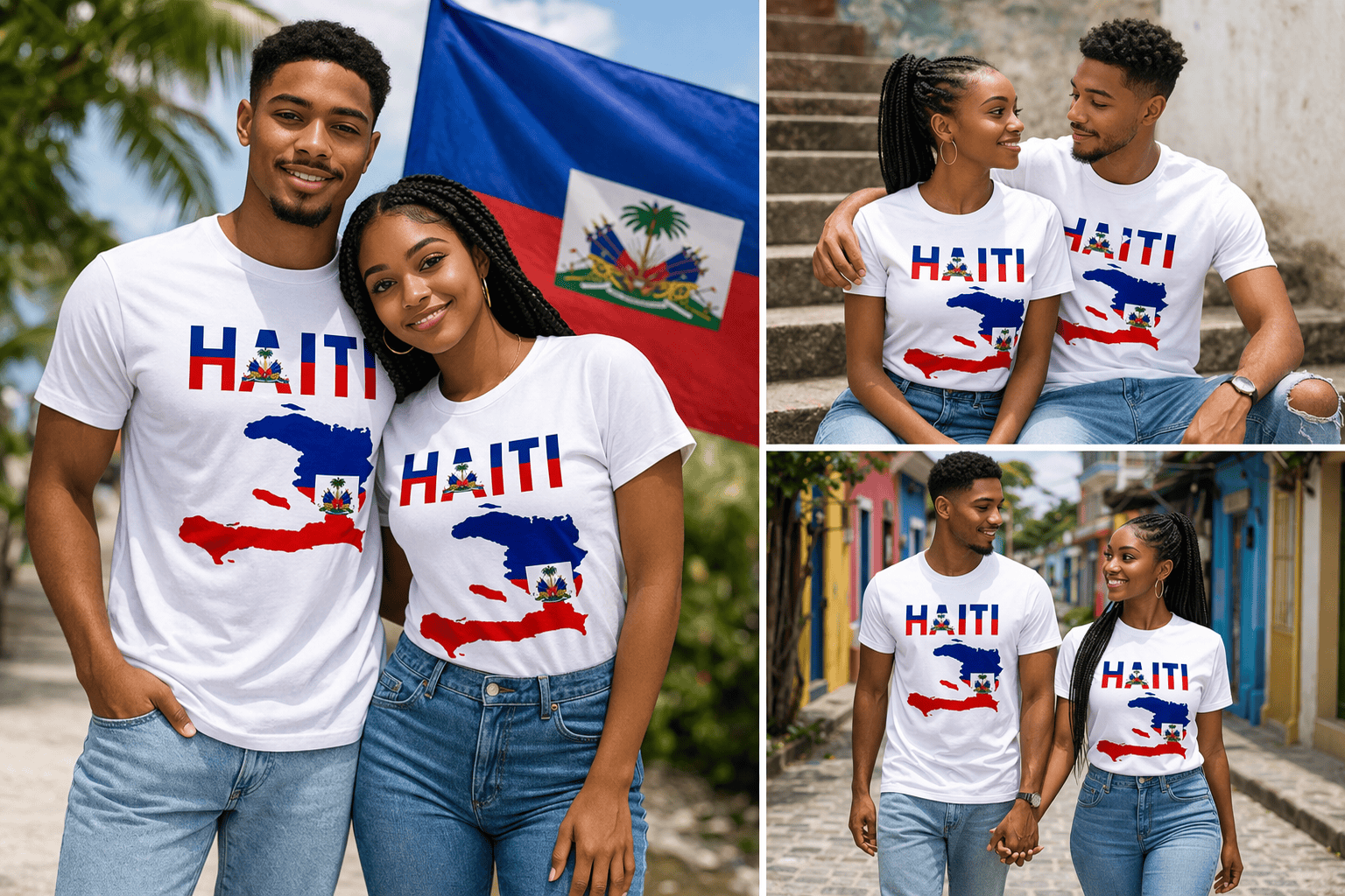 Haiti Map Graphic T-Shirt – Haitian Flag Design Casual Cotton Tee (Unisex)