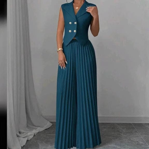 Elegant Sleeveless Vest & Pleated Wide-Leg Pants Set for Women