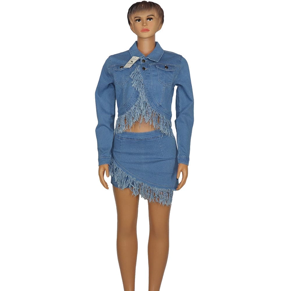 African Denim Skirt Suit Fashion Stretch Cotton