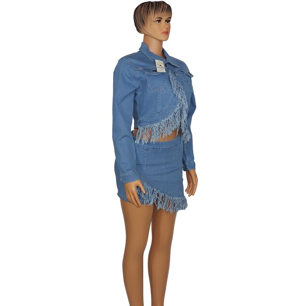 African Denim Skirt Suit Fashion Stretch Cotton