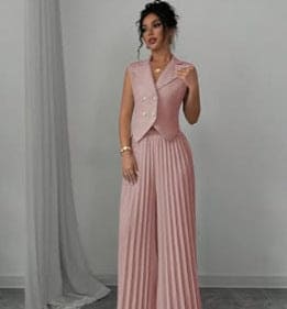 Elegant Sleeveless Vest & Pleated Wide-Leg Pants Set for Women