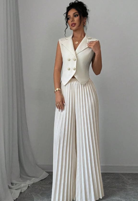Elegant Sleeveless Vest & Pleated Wide-Leg Pants Set for Women