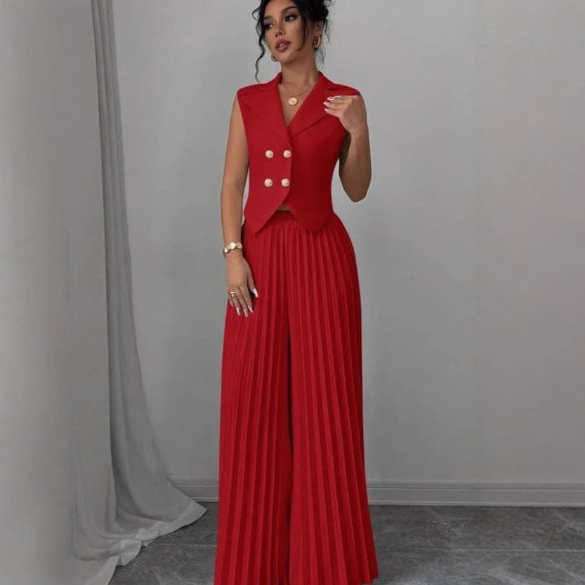 Elegant Sleeveless Vest & Pleated Wide-Leg Pants Set for Women