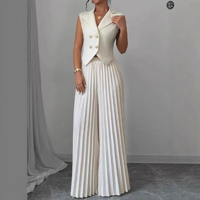 Elegant Sleeveless Vest & Pleated Wide-Leg Pants Set for Women