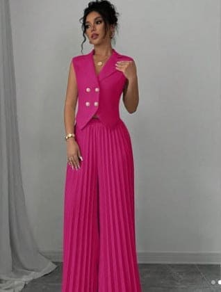 Elegant Sleeveless Vest & Pleated Wide-Leg Pants Set for Women