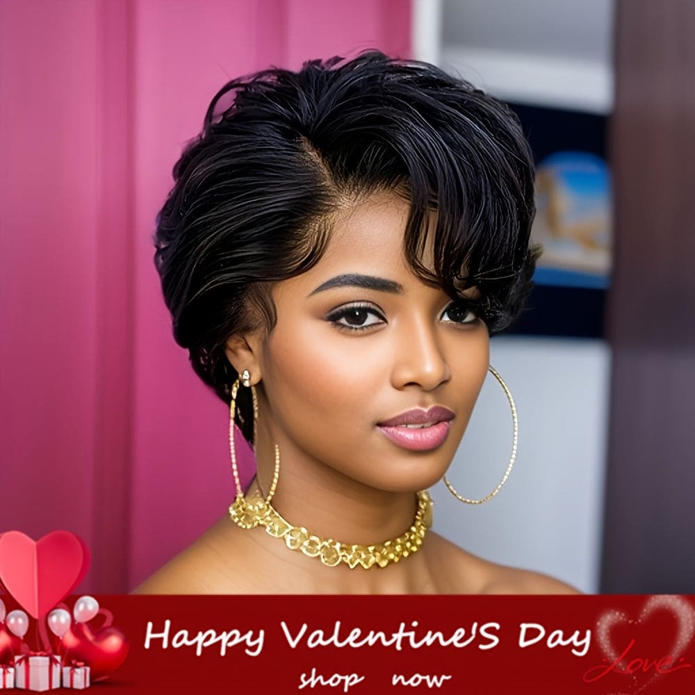 6inch 150% Density 13x4x1 T Part Lace Natural Black Color Pixie Cut Human Hair Wigs For Women Short Curly Human Hair Wig Daily Party Cosplay Christmas Use Remy Wig