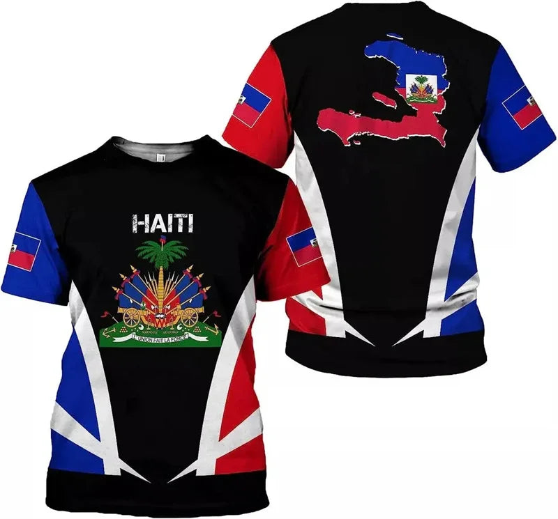 Men’s Haitian Flag 3D Print T-Shirt – National Emblem Short Sleeve