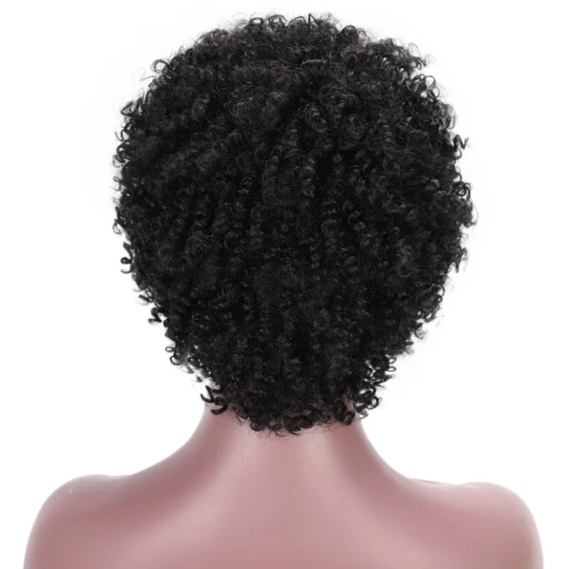 Small Curly Synthetic Hair Wigs with Bangs 6 Inches 1B Color Short Wig For Women Daily Cosplay Use
