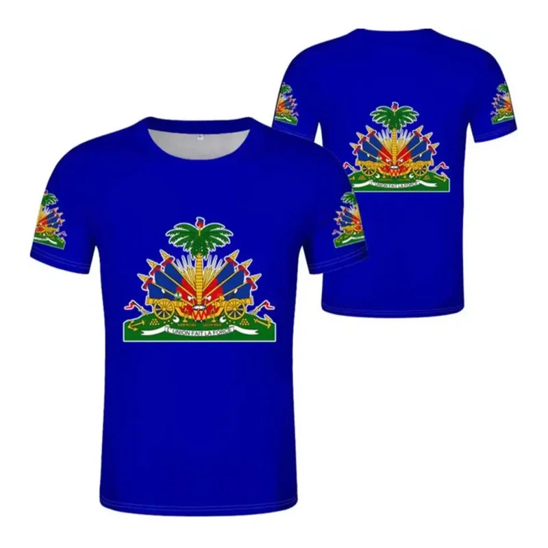Men’s Haitian Flag 3D Print T-Shirt – National Emblem Short Sleeve