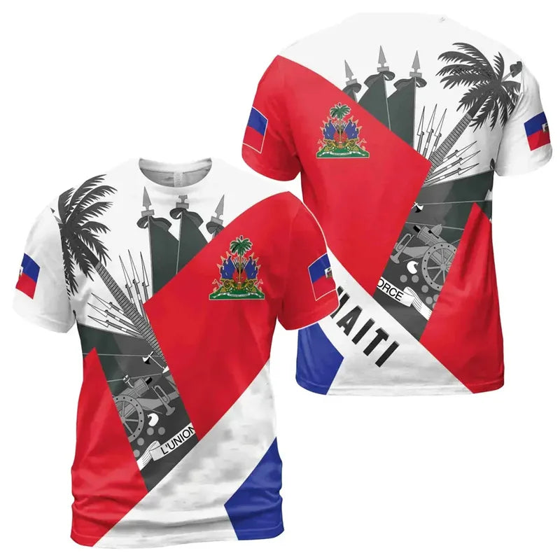 Men’s Haitian Flag 3D Print T-Shirt – National Emblem Short Sleeve