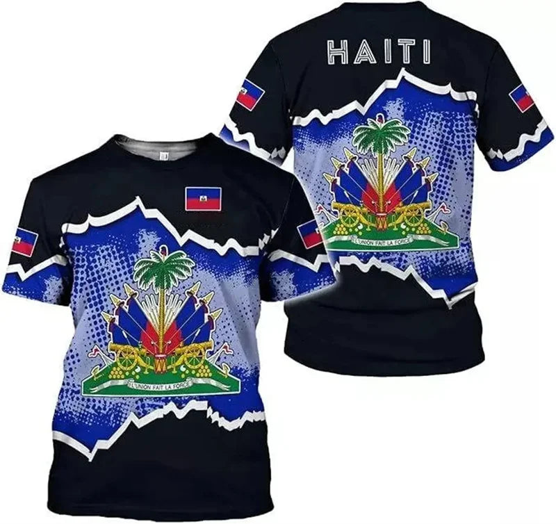 Men’s Haitian Flag 3D Print T-Shirt – National Emblem Short Sleeve