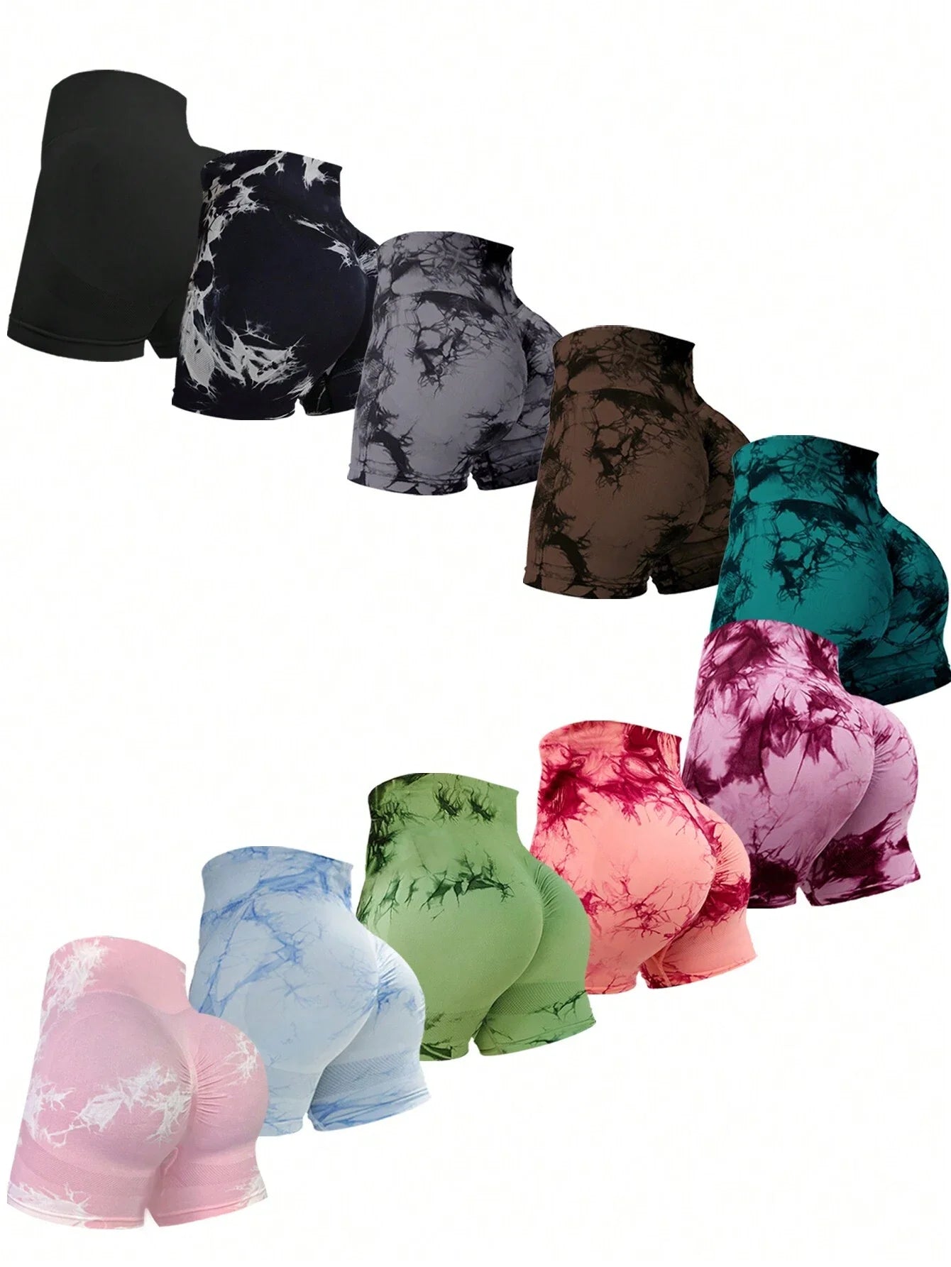 2026 Summer New 12 Color Sexy Tie Dye Shorts Woman Fitness Seamless Butt Lifting Shorts One Pieces Activewear Running Outdoors