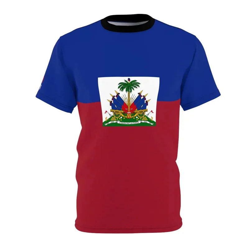 Men’s Haitian Flag 3D Print T-Shirt – National Emblem Short Sleeve