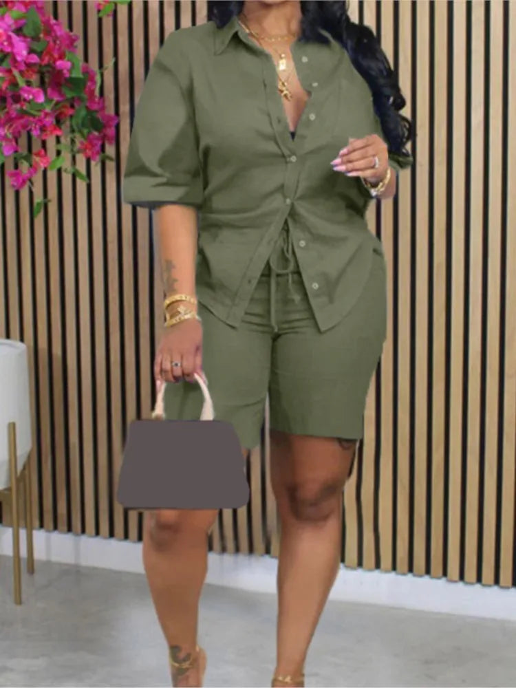 Fashion Solid Sets Outfits Lady Casual Loose O Neck Pullover Tops+Wide Leg Pants 2 Pieces Set For Woman Boho Holiday Clothes New
