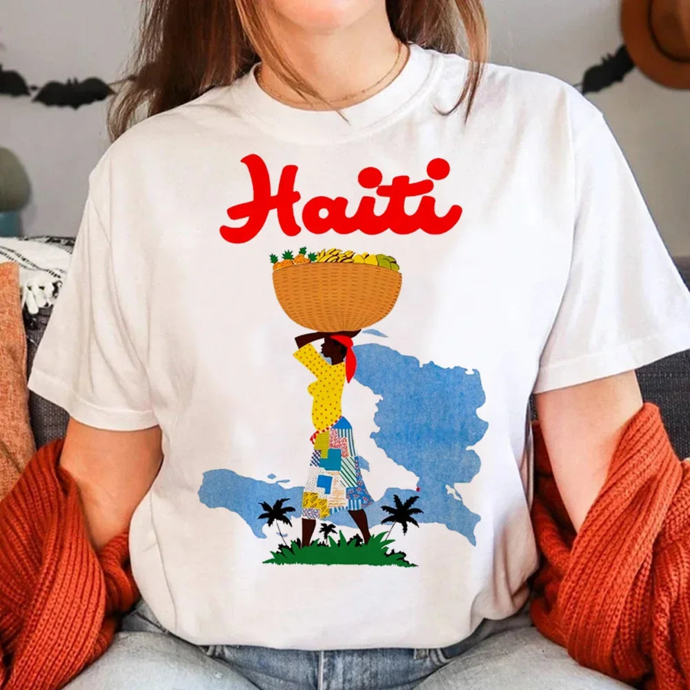 Haiti T Shirt Women Funny Y2K Harajuku T-shirts Female Funny Clothing Aesthetic Clothes Women Clothing
