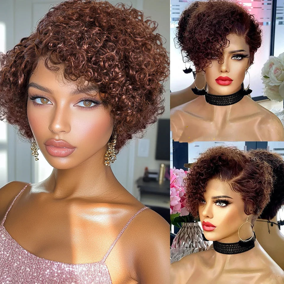Short Bob Wig Pixie Cut Curly Human Hair Wig For Women Black Color 13x6x1 T part lace closure Deep Wave Lace Wig Preplucked Hair