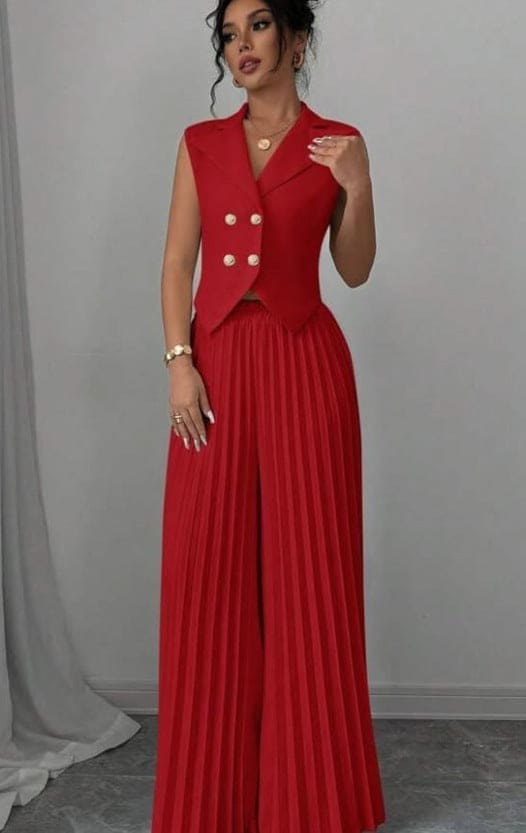 Elegant Sleeveless Vest & Pleated Wide-Leg Pants Set for Women