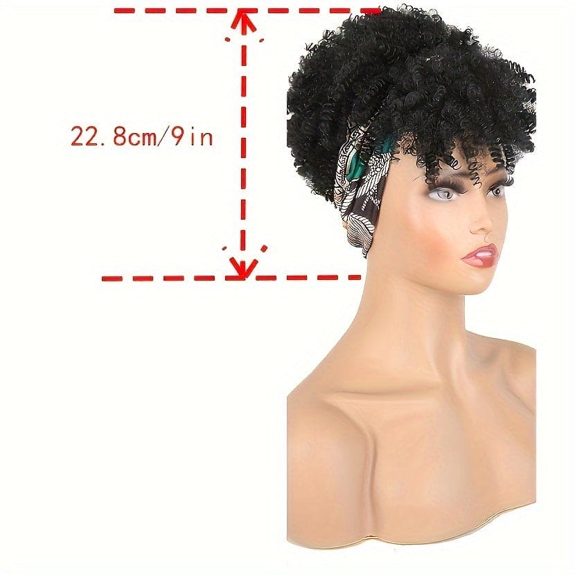 [Short Afro Curly Wig Headband] Black Headband Wig With Bangs For Women Afro Curly Wig With Headband Attached Synthetic Short Kinky Curly Hair Wigs Afro Kinky Black Wig