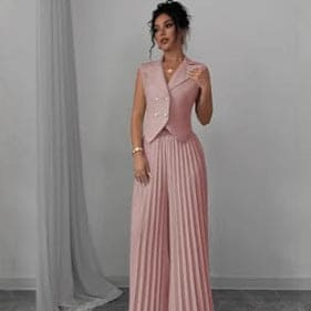 Elegant Sleeveless Vest & Pleated Wide-Leg Pants Set for Women