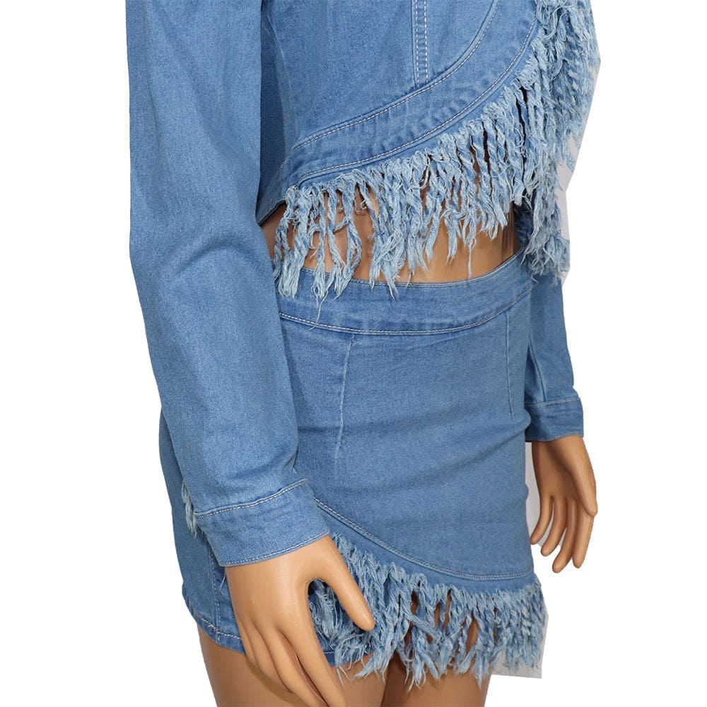African Denim Skirt Suit Fashion Stretch Cotton