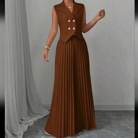 Elegant Sleeveless Vest & Pleated Wide-Leg Pants Set for Women