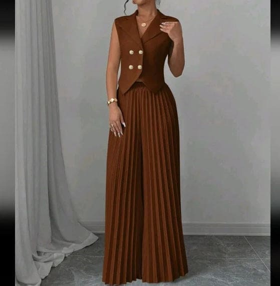 Elegant Sleeveless Vest & Pleated Wide-Leg Pants Set for Women