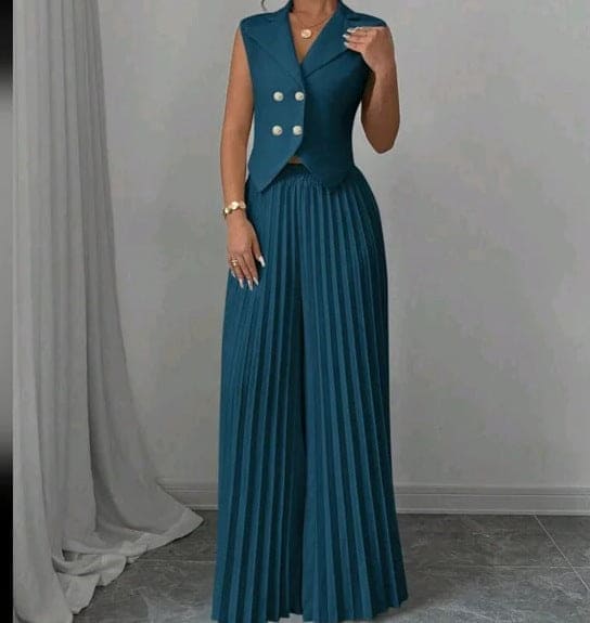 Elegant Sleeveless Vest & Pleated Wide-Leg Pants Set for Women
