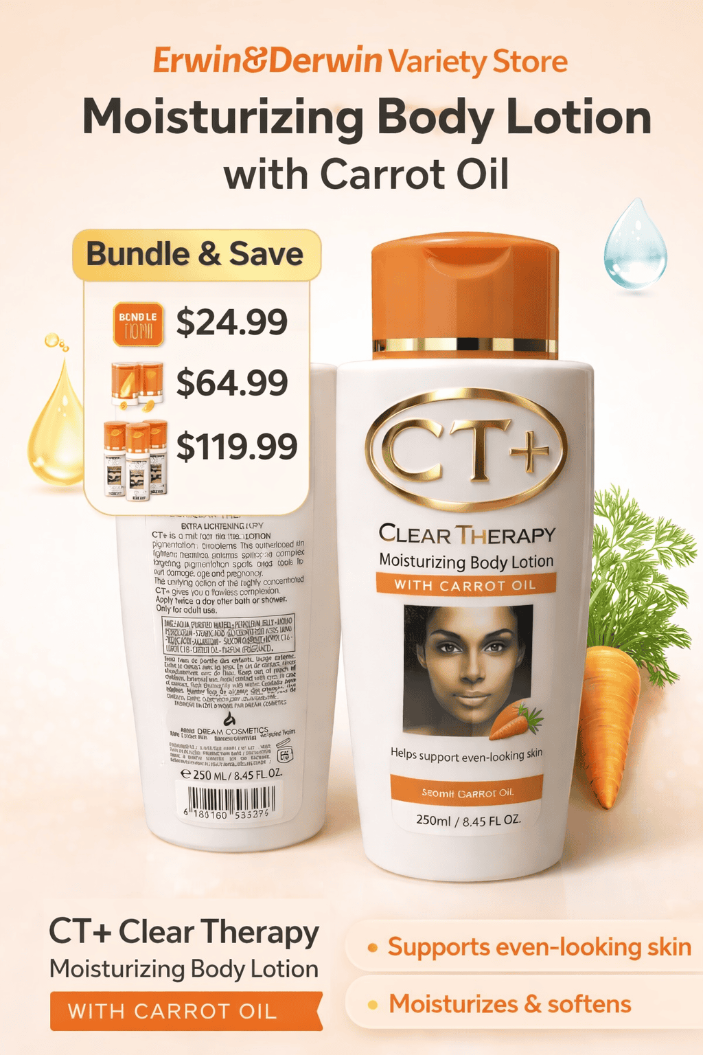 CT+ Carrot Moisturizing Body Lotion and Face soap