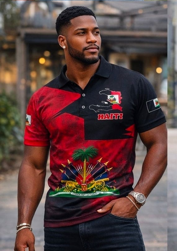 Unisex Haiti Flag 3D Printed Polo Shirt – Casual Button O-Neck Oversized Summer Streetwear Top
