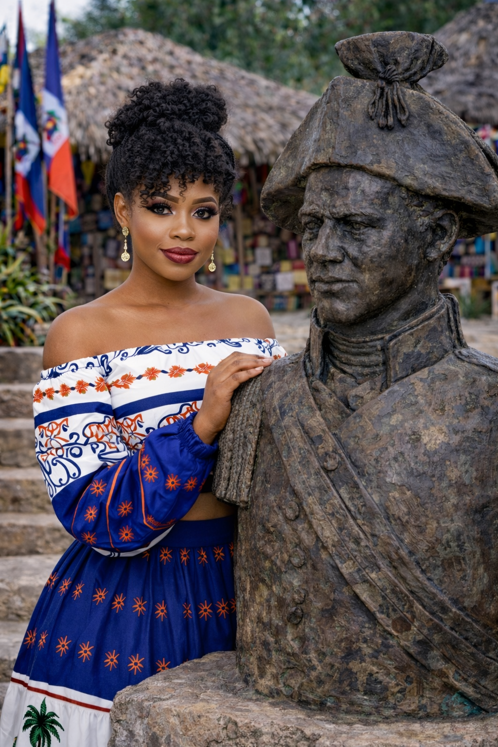 Women Two Piece Off shoulder Long Flared Sleeves Solid Tops and All over Print bottoms skirt Sets.