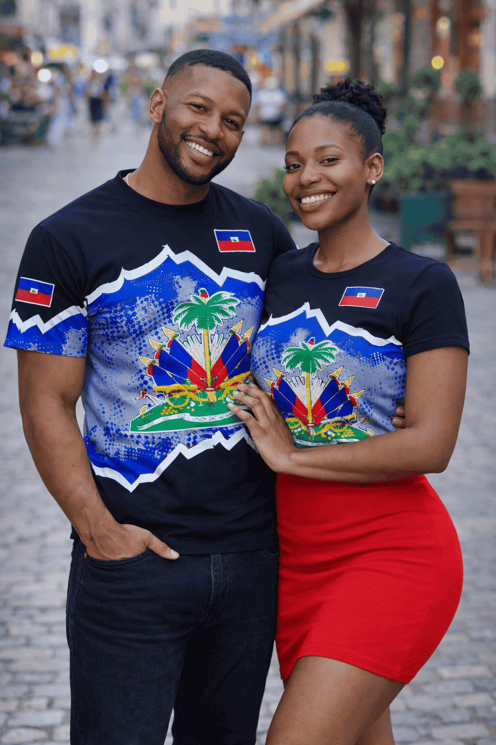 Men’s Haitian Flag 3D Print T-Shirt – National Emblem Short Sleeve