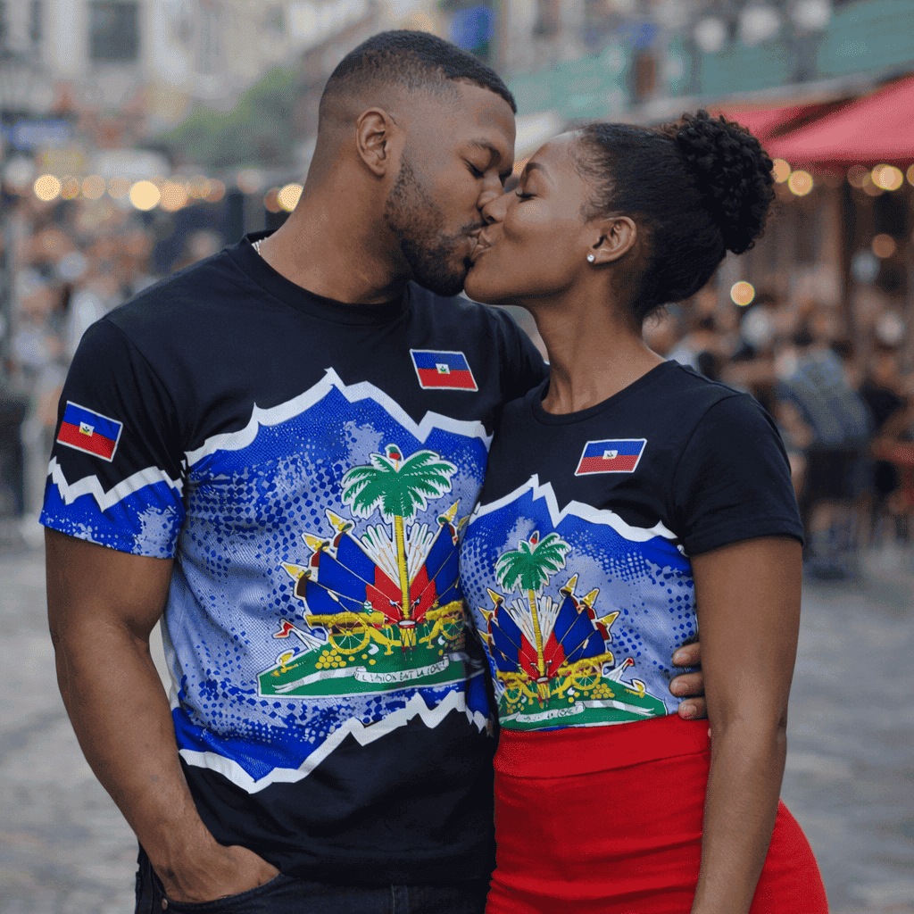Men’s Haitian Flag 3D Print T-Shirt – National Emblem Short Sleeve