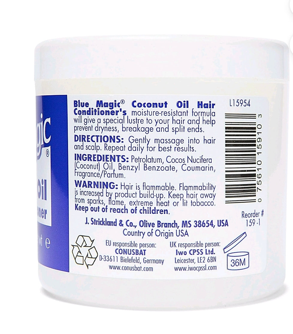 Blue Magic Coconut Oil Conditioner, 12 oz., Dry Hair Type, Repair Split Ends, Moisturizing, Jar