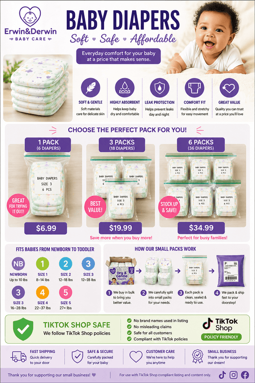 Baby Diapers Soft & Absorbent | Newborn to Size 5 | Value Packs Available