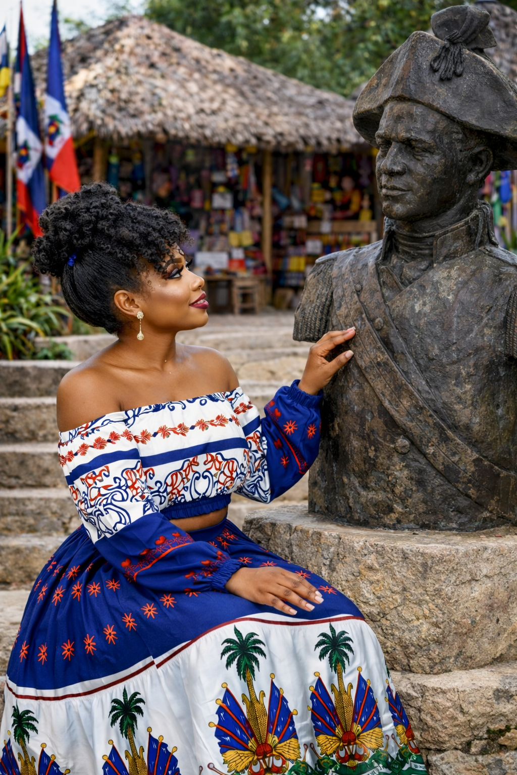 Women Two Piece Off shoulder Long Flared Sleeves Solid Tops and All over Print bottoms skirt Sets.