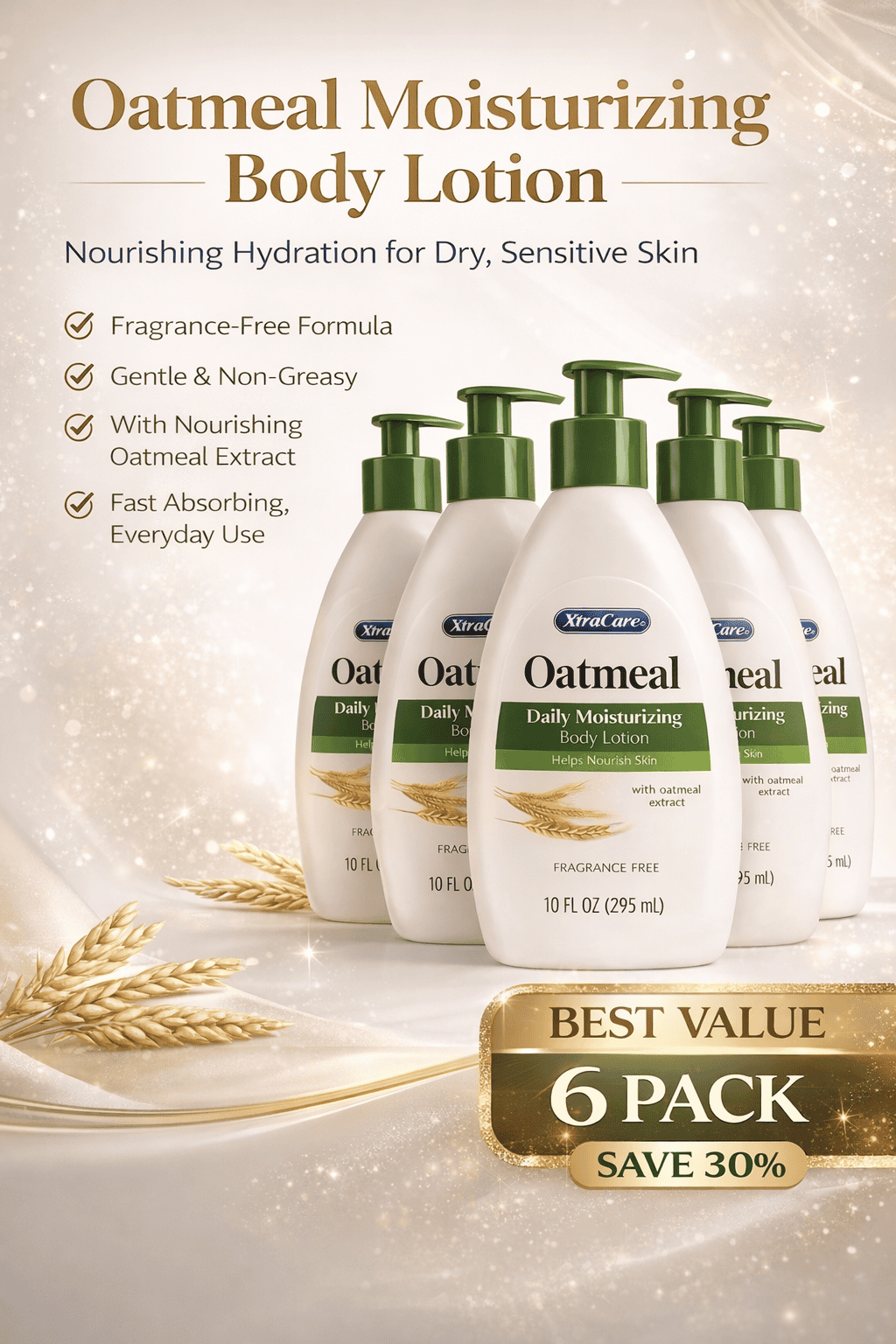 Oatmeal Moisturizing Body Lotion – Fragrance Free for Dry & Sensitive Skin (10 oz)