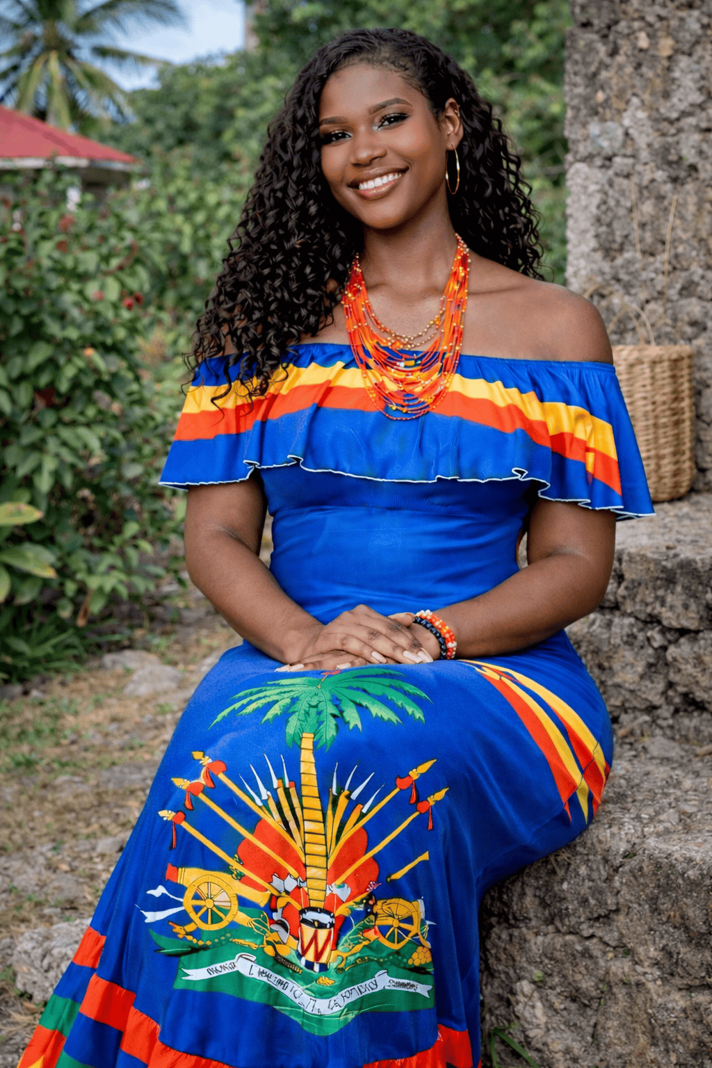 Women Off Shoulder Polynesian Haitian Flag Print Maxi Dress Summer Party Casual Two Pieces Sundress Dresses