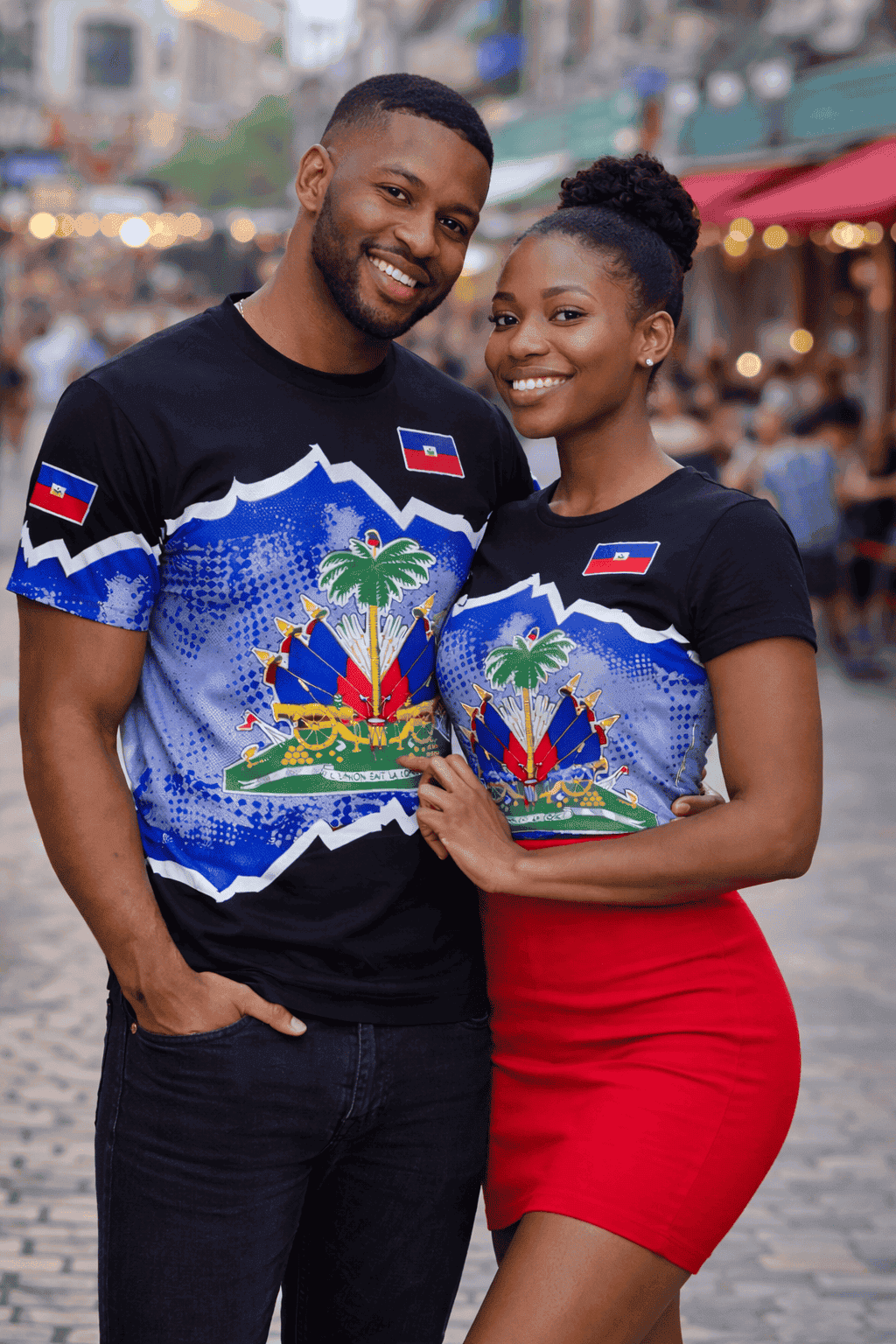 Men’s Haitian Flag 3D Print T-Shirt – National Emblem Short Sleeve