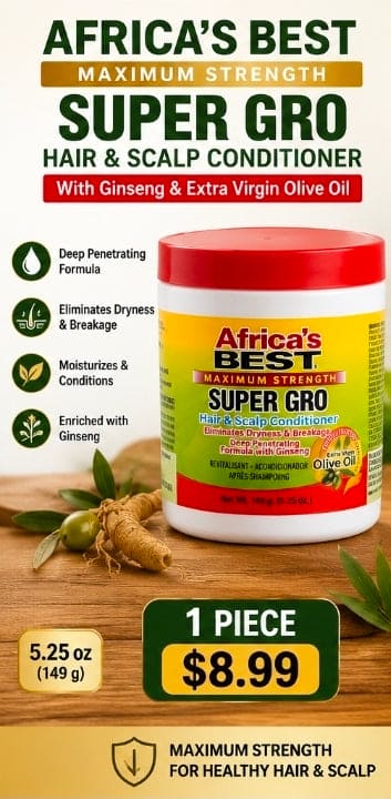 Africa’s Best Maximum Strength Super Gro Hair & Scalp Conditioner – Moisturizing with Ginseng & Extra Virgin Olive Oil – 5.25 oz