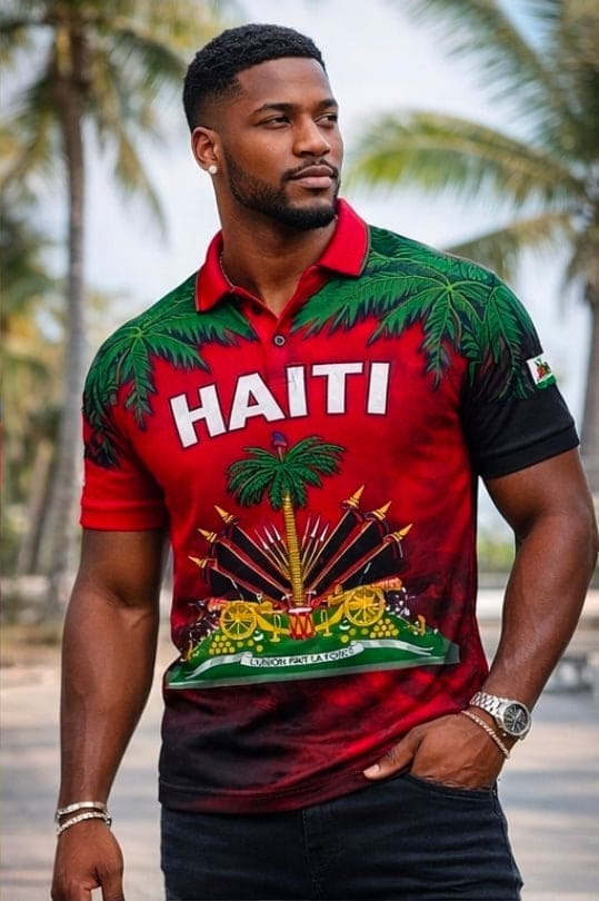 Unisex Haiti Flag 3D Printed Polo Shirt – Casual Button O-Neck Oversized Summer Streetwear Top