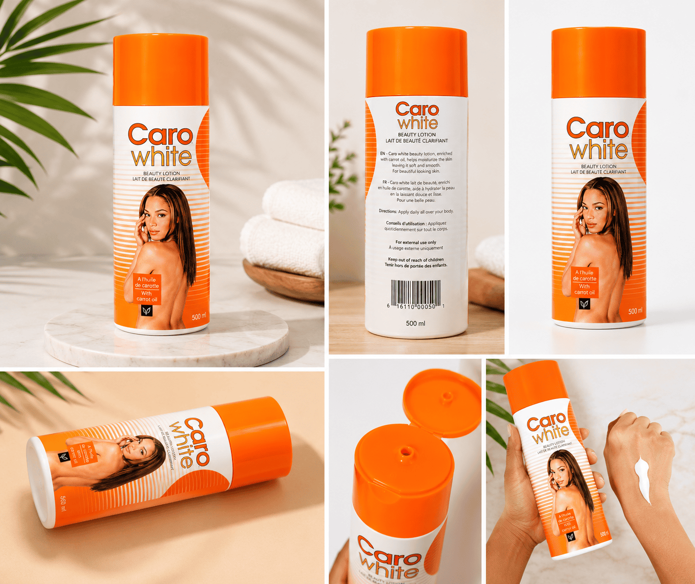 Caro White Carrot Oil Body Lotion, Moisturizing Skin Care, 500 mL